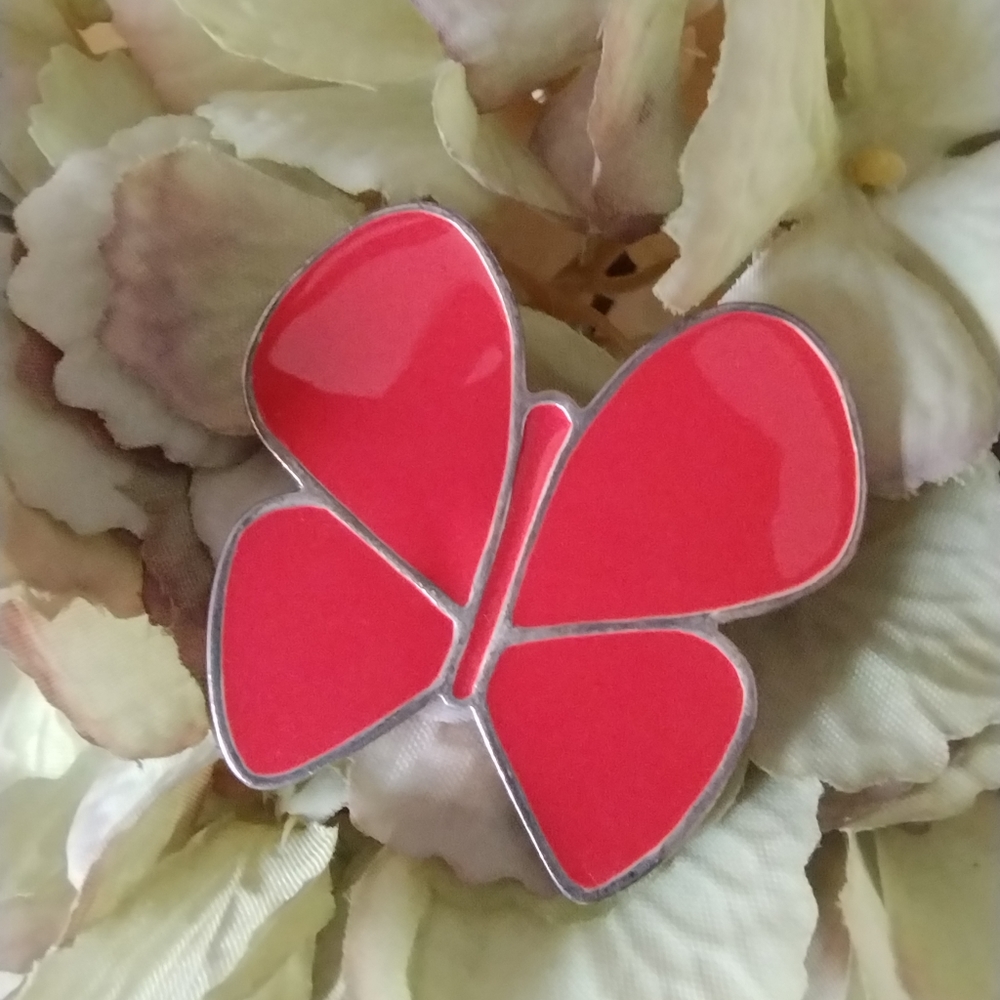 Red Enamel Butterfly Brooch /Pin